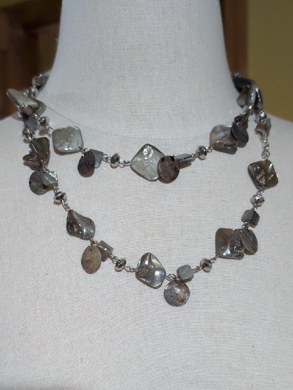 Silver Shell/abalone Link Long Necklace